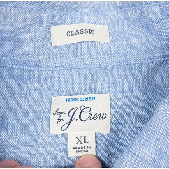 J. Crew Irish Linen Shirt Men's XL Classic Fit Baird McNutt Blue Short Sleeve - Picture 3 of 14